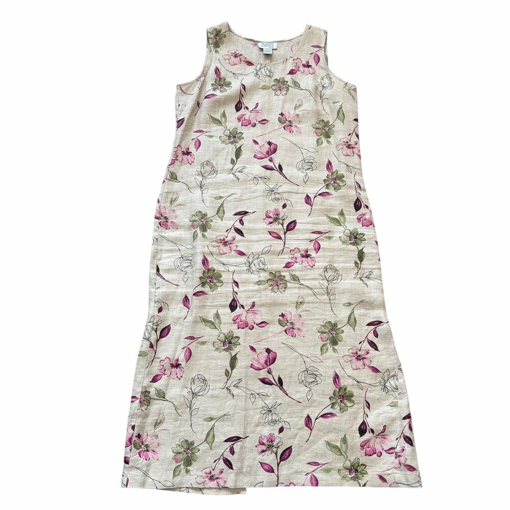 Style&Co 100% Linen Maxi Dress 12P Floral Lagenlook Prairie Peasant Cottagecore